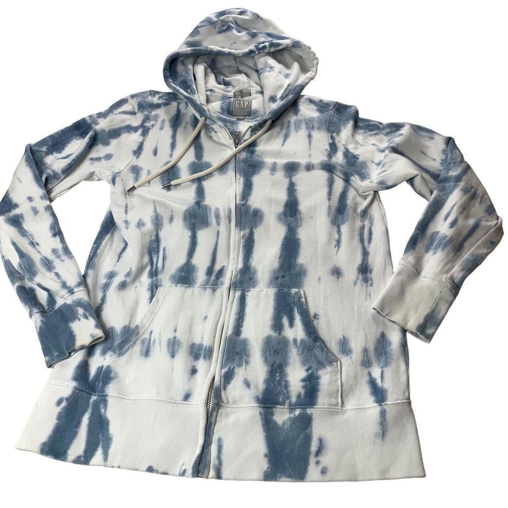 Gap Unisex Blue White Tie Dye Full Zip Hoodie Drawstring Hood Size Small READ‌‌